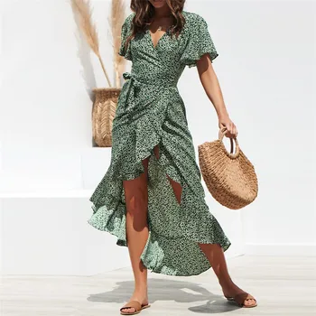 Ženy Letné Beach Maxi Šaty Kvetinový Dlhé Šaty Prehrabať Tvaru Šaty