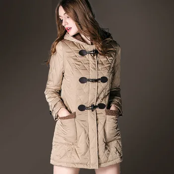 New Women Winter High Street Fashion Thick Warm Lamb's Fur Liner Horn Button Long Jackets Parkas With Hooded Female Casual Coats