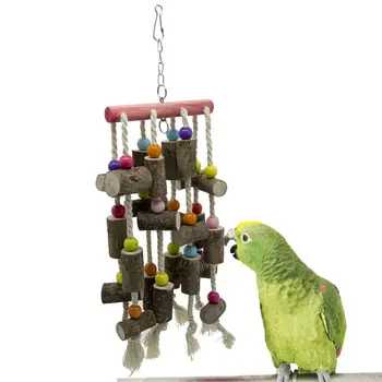 Veľký Vták Papagáj Žuvacie Hračky - Viacfarebná Prírodné Drevené Bloky Vták Papagáj Q39B