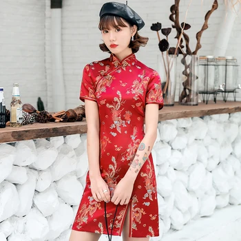 Čínsky Štýl Qipao Plus Veľkosť Ženy Cheongsam Vintage Classic Sexy Tesný Vysoká Rozdeliť Satin Vestidos Čínske Tradičné Šaty 3XL
