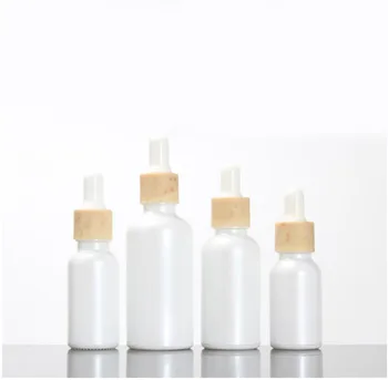 15ML pearl white sklenené fľaše, drevené tvar kvapkadla veko biele žiarovky sklo kvapkadla fľaše pre esenciálny olej, tekuté očné sérum pack