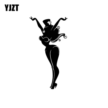 YJZT 7.1*13.4 CM Veselá, Šťastná Dievča Vinylové Nálepky Módne Pokrývajúce Telo, Auto Nálepky, Čierna /Strieborná C20-0122
