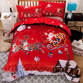Veselé Vianoce vytlačené posteľná bielizeň Nastaviť pre prikrývku jednoduché Dvojité Kráľovná King size posteľ bielizeň nastaviť Santa perinu nastaviť Vianočný darček