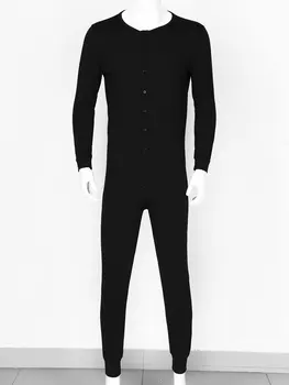 IEFiEL Mens Kostýmy Clubwear Dlhý Rukáv Predné Tlačidlo Nadol Muž Bežné Jumpsuit Pyžamá pre Mužov Odev