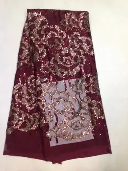 5 farby Afriky čipky Textílie vyšívané Čipky Voile Guipure tylu oka Flitrami výšivky, Tkaniny svadobné šaty 5yards/veľa LY3638