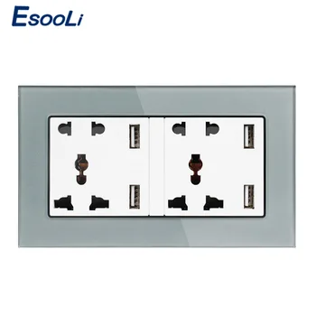 Esooli Tvrdené Sklo Panel Sieťovej Zásuvky Dual Univerzálne 5 Diera Zásuvky S 4 USB Smart Indukčné Nabíjací Port pre Mobile