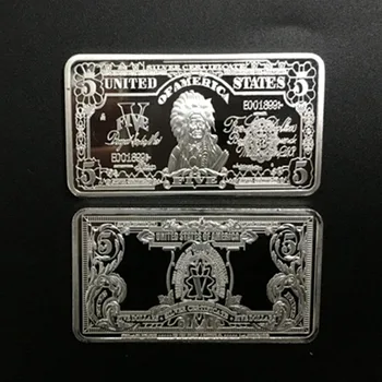 5 Ks 5 Dolárových Bankoviek 1 UNCA Striebra, Pozlátený Odznak 50 x 28 Mm so suvenírmi Mince Zberateľské decorationBar