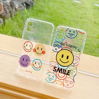 Smiley Kvety Telefón Prípade iPhone12 Pro Max 7 X XS MAX 11 Pro XR 8 6 Plus Šťastný Cartoon Farebné Priehľadné Silikónové Krytie