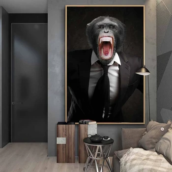 Nahnevaný Opice v Obleku Wall Art Plagáty A Vytlačí Zvieratá Plátne, Obrazy na Stenu Opice V Obleku Umenie Fotografie