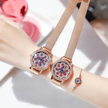 Luxusné Ženy Hodinky Magnetické Nehrdzavejúcej Ocele Žena Hodiny Quartz Rotujúce Náramkové hodinky Módne Dámske Náramkové Hodinky reloj mujer