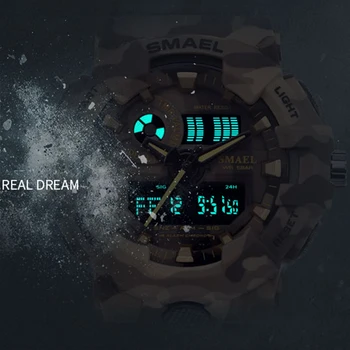 SMAEL pánske Hodinky Kamufláž Vojenské Človek Pozerať 50M Vodotesný LED Duálne Zobrazovanie Digitálneho Writwatch Reloj Hombre Športové Hodinky
