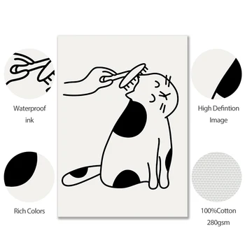 Black White Cartoon Zvieratá, Mačky, Chlapec a Dievča, Plagáty a Vytlačí Umelecké Plátno na Maľovanie obrazov na Stenu Pre Kuchyňa Jedinečné Domova