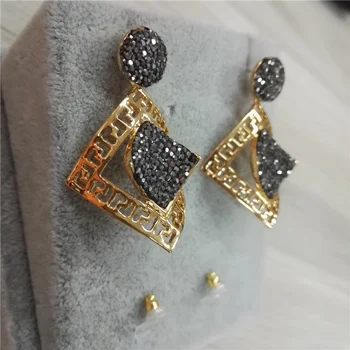 Duté čistého zlata farba geometrický vzor arc prívesky charms pripraviť black drahokamu visieť náušnice pre ženy osobné šperky