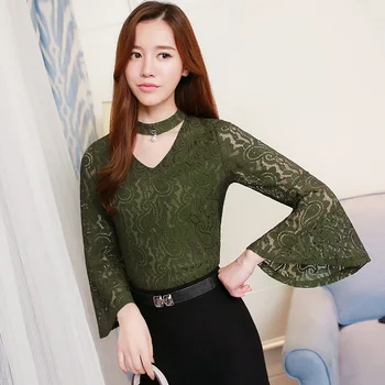 Kórejský Módne Oblečenie Žien Jarné Módne 2020 Dlhý Rukáv Office Lady Čipky, Blúzky, Voľné Plus Veľkosť Topy 8263 50