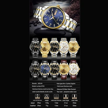 JSDUN factory veľkoobchod jemné oceľové plne automatické mechanické hodinky módne nepremokavé pánske hodinky muž luxusné, Luxus
