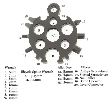 20 V 1 Snowflake Multi Pocket Tool Keyring Skrutkovač Hex Kľúča Multifunkčné Tábor Prežiť Vonkajšie Túru