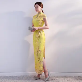 Večerné Šaty Žien 2019 Nové Banquet Elegantné Dlhé Dlhé Rukávy výročného Zasadnutia Čínskeho Cheongsam Šaty pre Toast Šaty