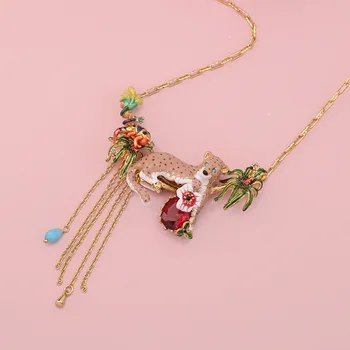 Nový trend smalt glazúra šperky clavicle reťazca dizajn zmysel roztomilý osobnosti wild leopard strapec kvet pozlátený náhrdelník