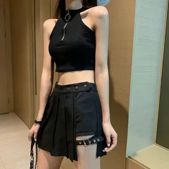Ženy Harajuku Nepravidelný Mini Skladaný Korčuliarov Sukne Asymetrický Výrez Clubwear