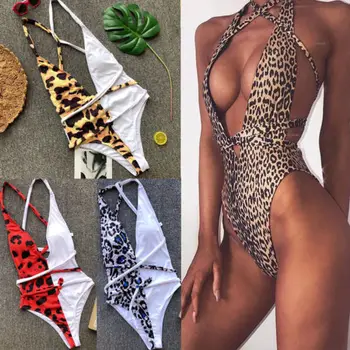 2019 Hot Jeden Kus Žien Leopard Tlač Plavky Obväz Bikini Biquini Push-up Monokiny Polstrovaná Kúpanie Plavky, plážové oblečenie