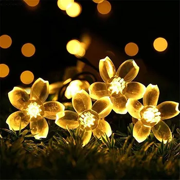 50 LED Peach Blossom Kvet Solárne Lampy, 7M Power LED Reťazec Rozprávkových Svetiel Solárne Girlandy Záhrada Vianočná Výzdoba Pre Vonkajšie