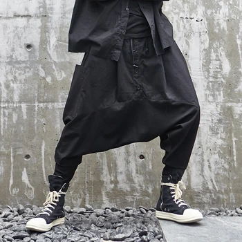 Muž Streetwear Hip Hop Gothic Nohavice Muž Joggers Tmavé Tepláky Mužov Japonskom Štýle Voľné Bežné Rozkroku Dole Hárem Nohavice