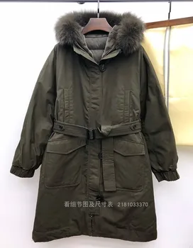 Nové Zimné 2020 nadol bunda ženy s pribrala teplý kabát voľné veľké stredná dĺžka veľké vlny golier nad kolená kabát