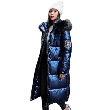 ženy X-dlhé nadrozmerná modrá nadol bundy hrubé príležitostné s kožušinou epaulet 2020 zimné žena nadol kabáty s kapucňou pevné piumini donna