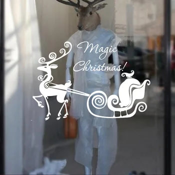 Vianočné jeleň sánky stylistom, sklenené dekoračné samolepky na stenu z pvc, odnímateľná hot