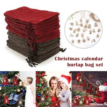 Vianočné Odpočítavanie Kalendár Taška pre Vyplnenie DIY Adventný Kalendár Set so Šnúrkou Resusable na Vianoce MDJ998