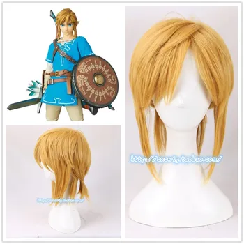 Legend of Zelda Odkaz Cosplay zlato parochňa blond vlasy cope, hranie rolí plaids s voľným vlasy spp