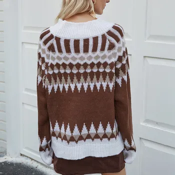 SAGACE Dámy okolo krku módy tlače pohodlné dlhé rukávy sveter top, dámske nové jesenné a zimné svetre