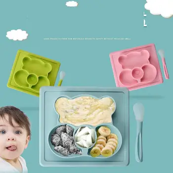 Japonský kreatívny detský riad silikónové tanieri s lyžicou nepremokavé dieťa doplnok stravy všetko-v-jednom tanieri