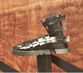 Pánske Letné Gladiator Sandále 2018 Nity Výrez Bytov Sandále, Topánky Čierne Retro Criss Cross Popruhy Muž Dráhy Sandále
