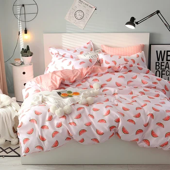 Bytový Textil Jeden Twin Kráľovná Dievčatá Teen posteľná bielizeň Nastaviť Melón, Ružové a Biele Perinu obliečka na Vankúš List Posteľná Bielizeň obliečky