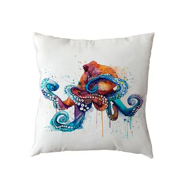 Colorful Ocean Pattern Cushion Cover Cute Octopus 45*45Cm Square Newspaper Geometric Home Living Room Decorate Throw Pillow Case