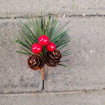 20PCS Umelý Kvet Červený Vianočný Berry a Borovicová Šiška s Holly Pobočiek Vianočné Dekorácie pre Domov Kvetinový Dekor
