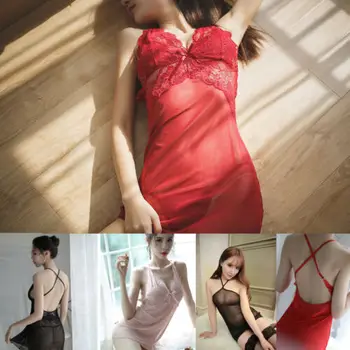 Ženy Sexy Cheongsam Šaty Pozri Transparentné Vysoká Spodná Bielizeň Split Pyžamo Odev