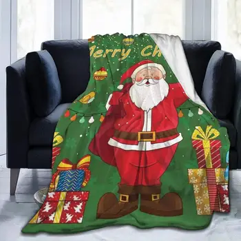 Vianoce, Santa Claus Vytlačené Deka Hodiť Ľahký Super Mäkká Flaušová Mikro Hodiť Prikrývky Fit Gauč Posteľ Obývacia Izba Gauč A Kreslo