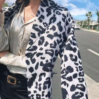 2018 Jeseň Ženy Biela Leopard Blejzre Žena Bundy pre Dámske Outwear Ženský Office Dámy s Drážkou Golier Kabáty a Obleky