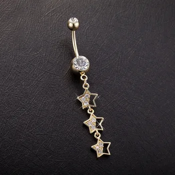 Nové Módne Crystal Pentagram Nehrdzavejúcej Ocele Brucho Tlačidlo Krúžok Sladké Piercing Pupka Piercing Body Šperky Príslušenstvo
