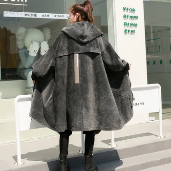 Európska stanica plus veľkosť bunda ženy jeseň/zima voľné strednej dĺžky módne kapucňou a velvet windbreaker ženy