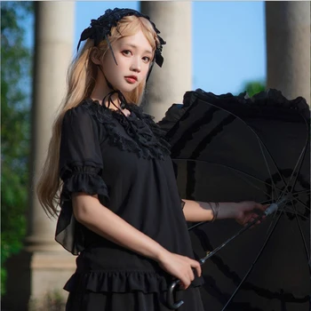 Kórejských Žien Lolita Šifón Tričko Čipky Prehrabať Ｗhite Blúzky Dievčatá v Lete Bežné Transparentné Topy Krátke Horela Rukáv Košele