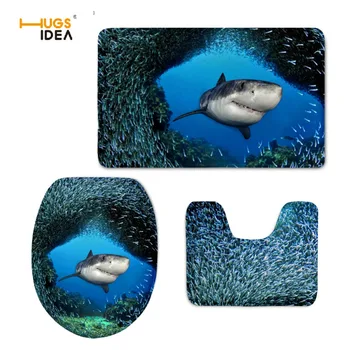 HUGSIDEA Cool 3D Zvierat Dolphin Vytlačené Kreatívny Set 3KS Kúpeľňa Kryt Sedadla Wc WC Wc Veko Teplé Pad Non-slip Koberec