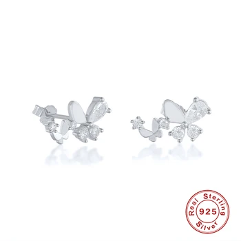 BOAKO 925 Sterling Silver Roztomilý Dva Motýle Stud Náušnice pre Ženy, Dievčatá Študent Mini Drahokamu Šperky, Módne Pendientes