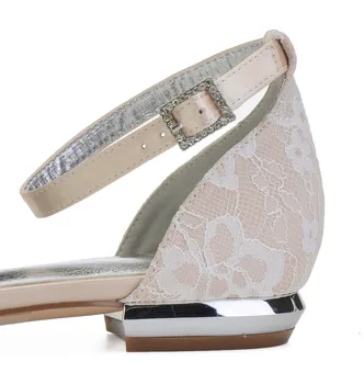 Creativesugar elegantné crystal pearl popruh ukázal prst lady ploché čipky topánky svadobné svadobné prom koktejlové šaty bytov slonová kosť strieborná
