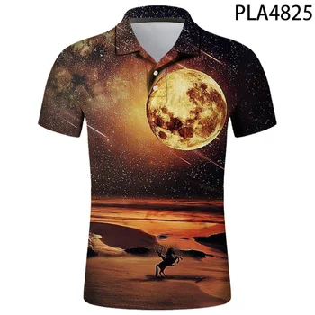 Polo Tričko Mužov Lete Krátky Rukáv Cool 3D Vytlačené Hombre Camisas De Polo Bežné Mesiac Streetwear Košele Polo Homme Topy