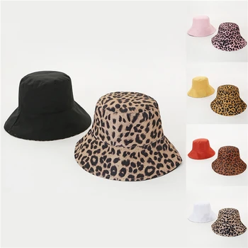 2020 Dve Bočné Leopard Black Vedierko Hat Pre Ženy, Mužov Reverzibilné Panama Slnko Klobúk Dámy Letné Kórejský Pláži Rybár Čiapky