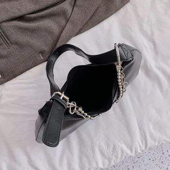 Retro Black Hobo Tašky pre Ženy Kvalitné Kožené brašňa Luxusné Pevné Satchel Bag Osobnosti Reťazca Ženské Kabelky Sac Bolsa