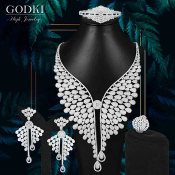 GODKI 4PCS Luxusné Anjel Krídla Afriky Šperky Set Pre Ženy, Svadobné earings módne šperky 2020 indické šperky Sady